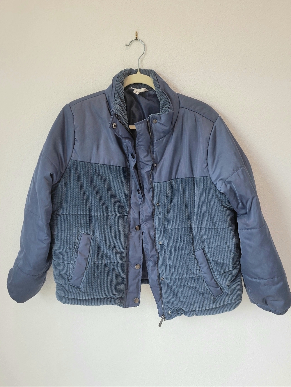 Time & Tru Corduroy Puffer Coat L 12–14 Blue Fleece Lined